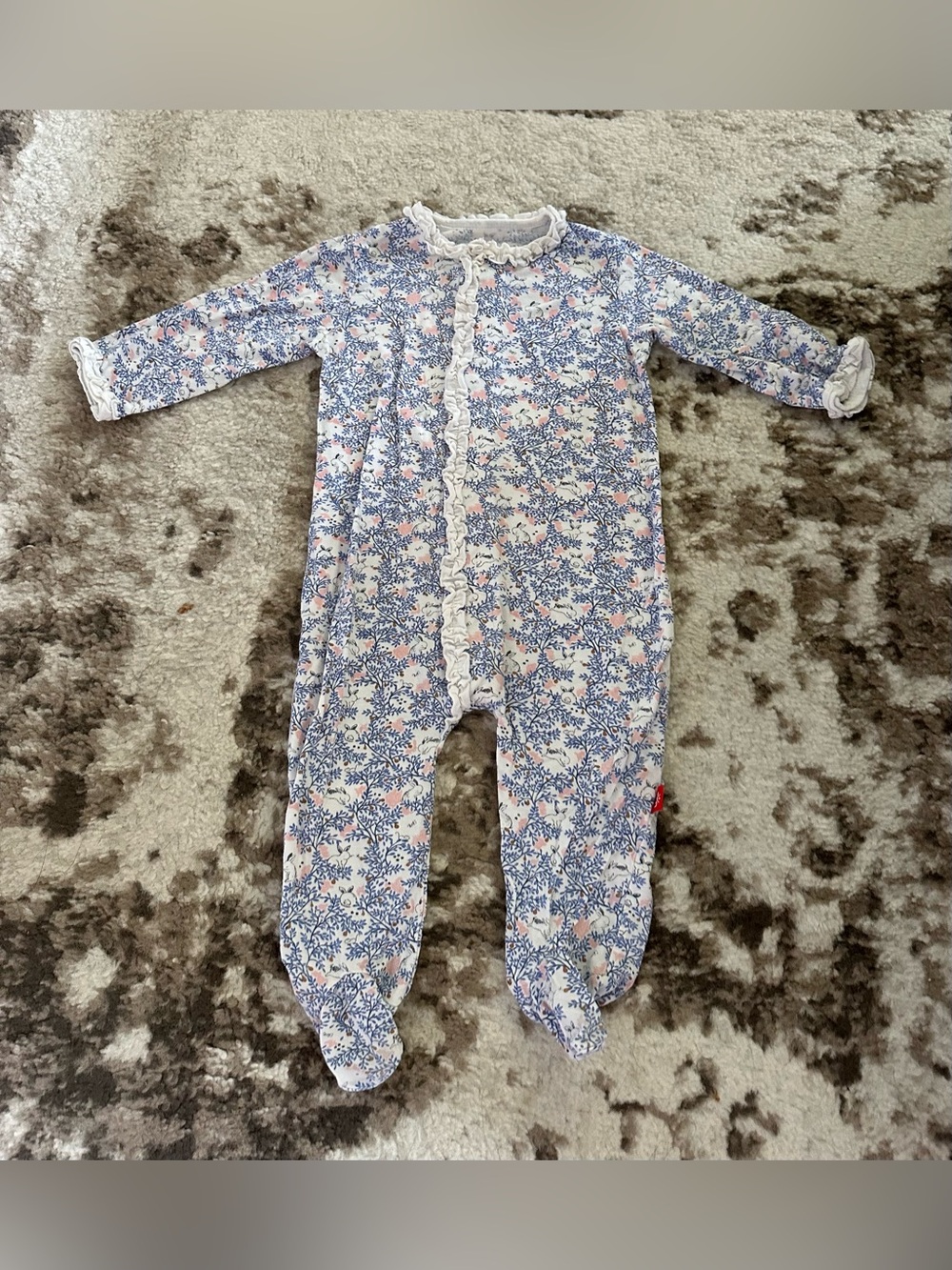 Magnetic Me Blue & Pink Floral Ruffle Footed One-Piece